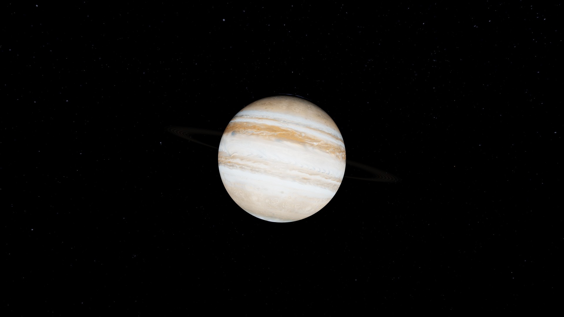 Jupiter with the Galilean moons Io, Europa, Ganymede and Callisto on their orbits in 3D