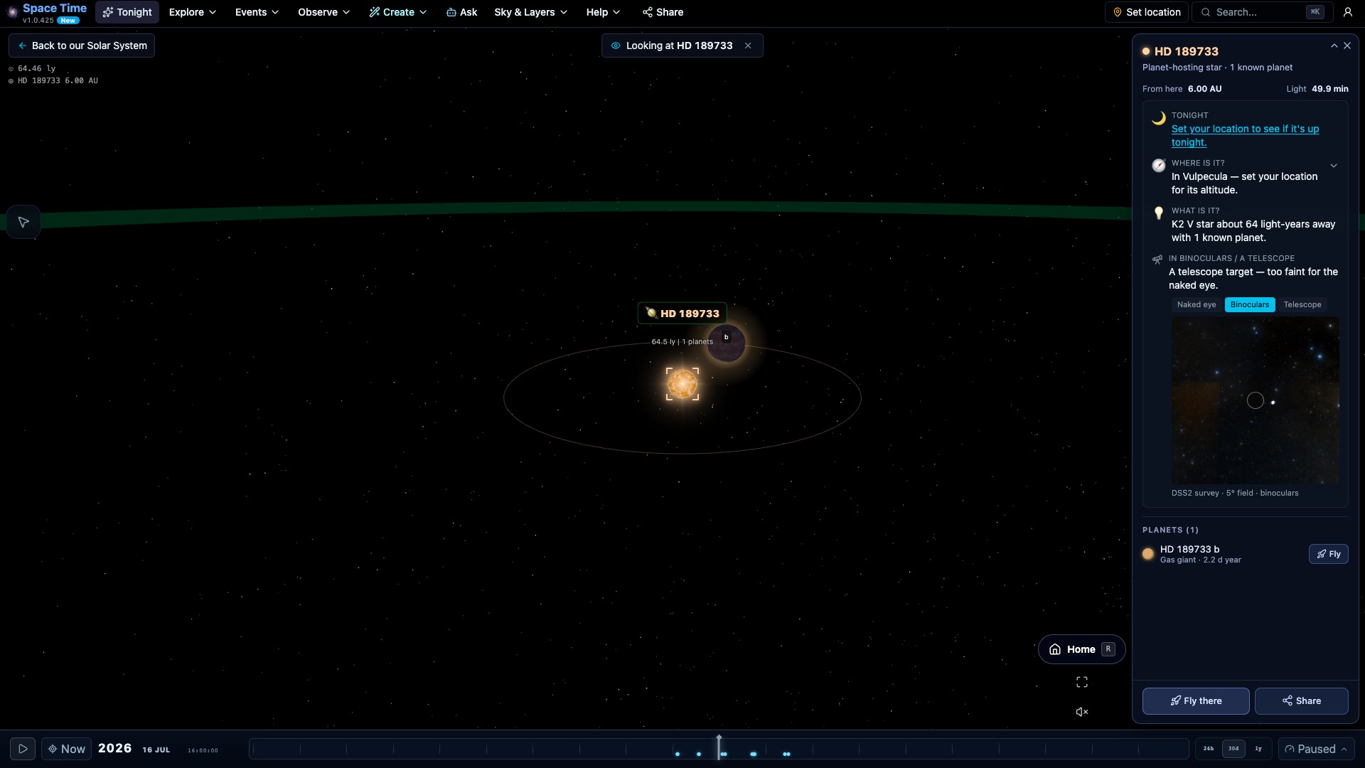 The How we found it discovery animation for an exoplanet, replaying the transit method with the light curve dipping as the planet crosses its star