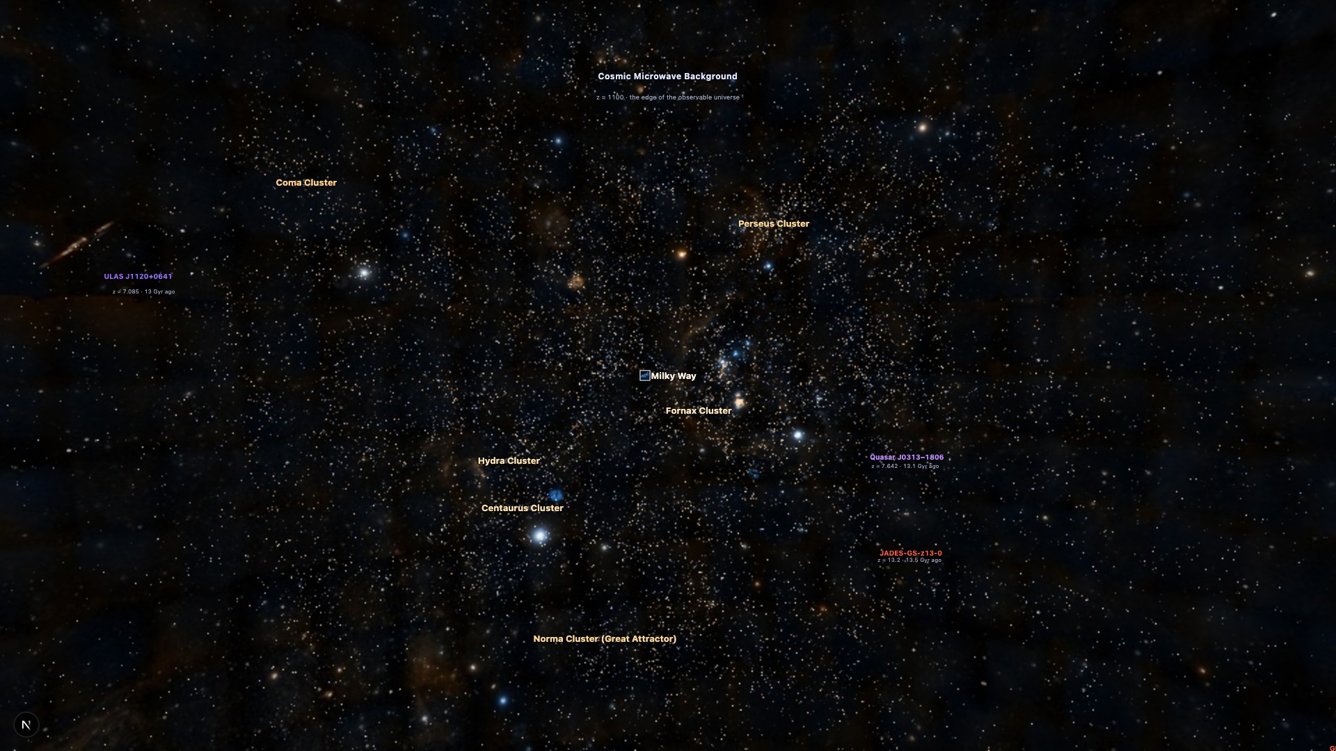 The cosmic web colored by galaxy type: ellipticals warm, spirals blue