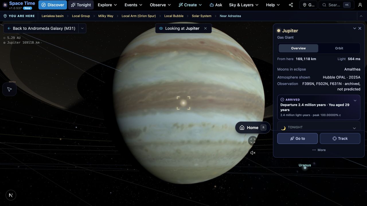 Jupiter rendered from a dated Hubble OPAL observation