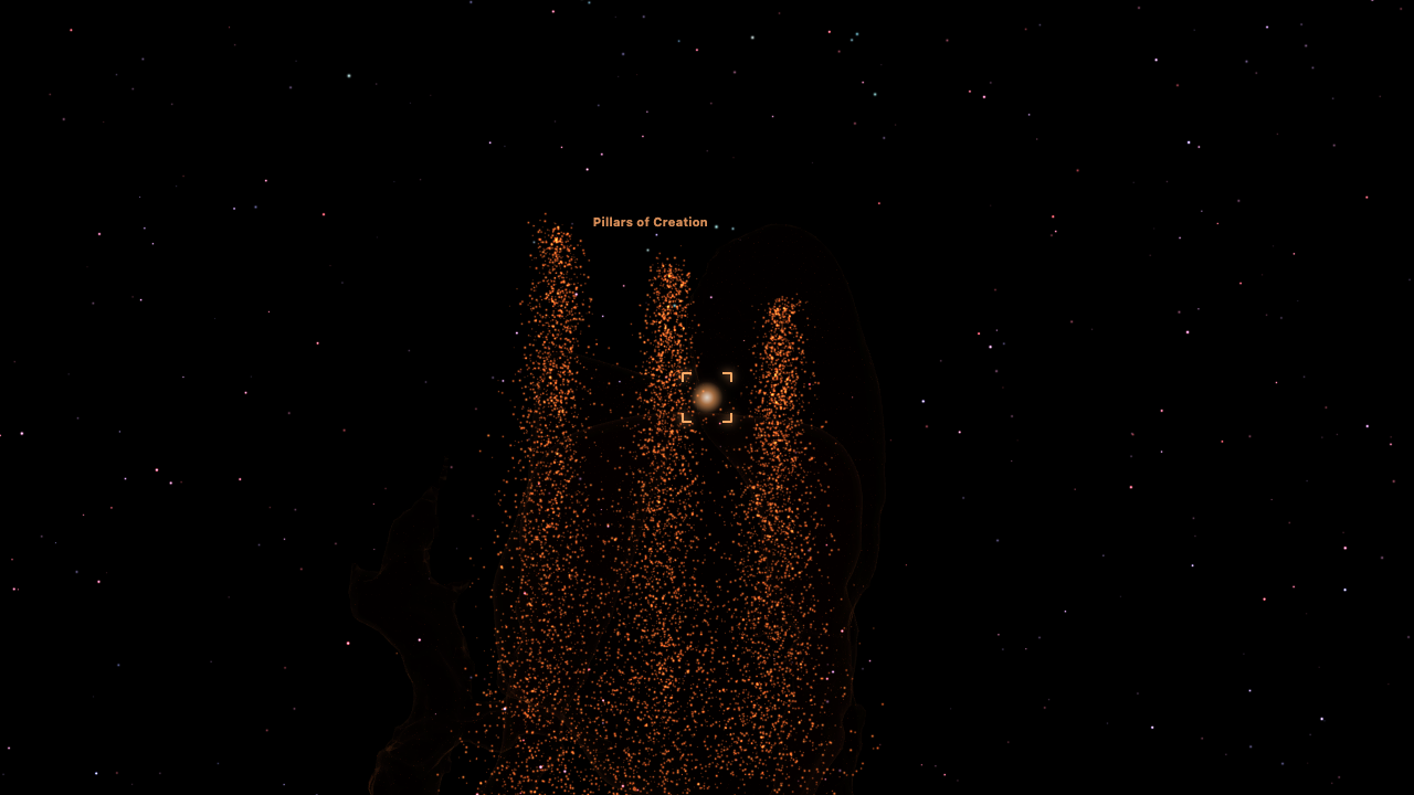 Pillars of Creation spatial reconstruction with observed stellar positions