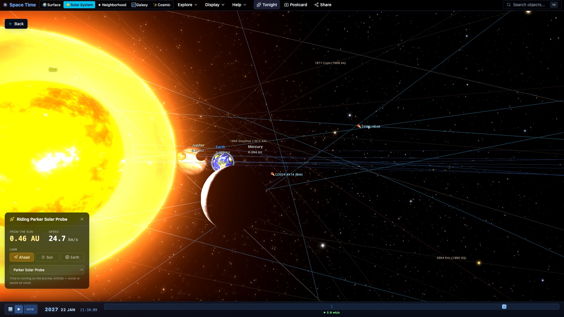 Ride-along view from the Parker Solar Probe approaching the Sun