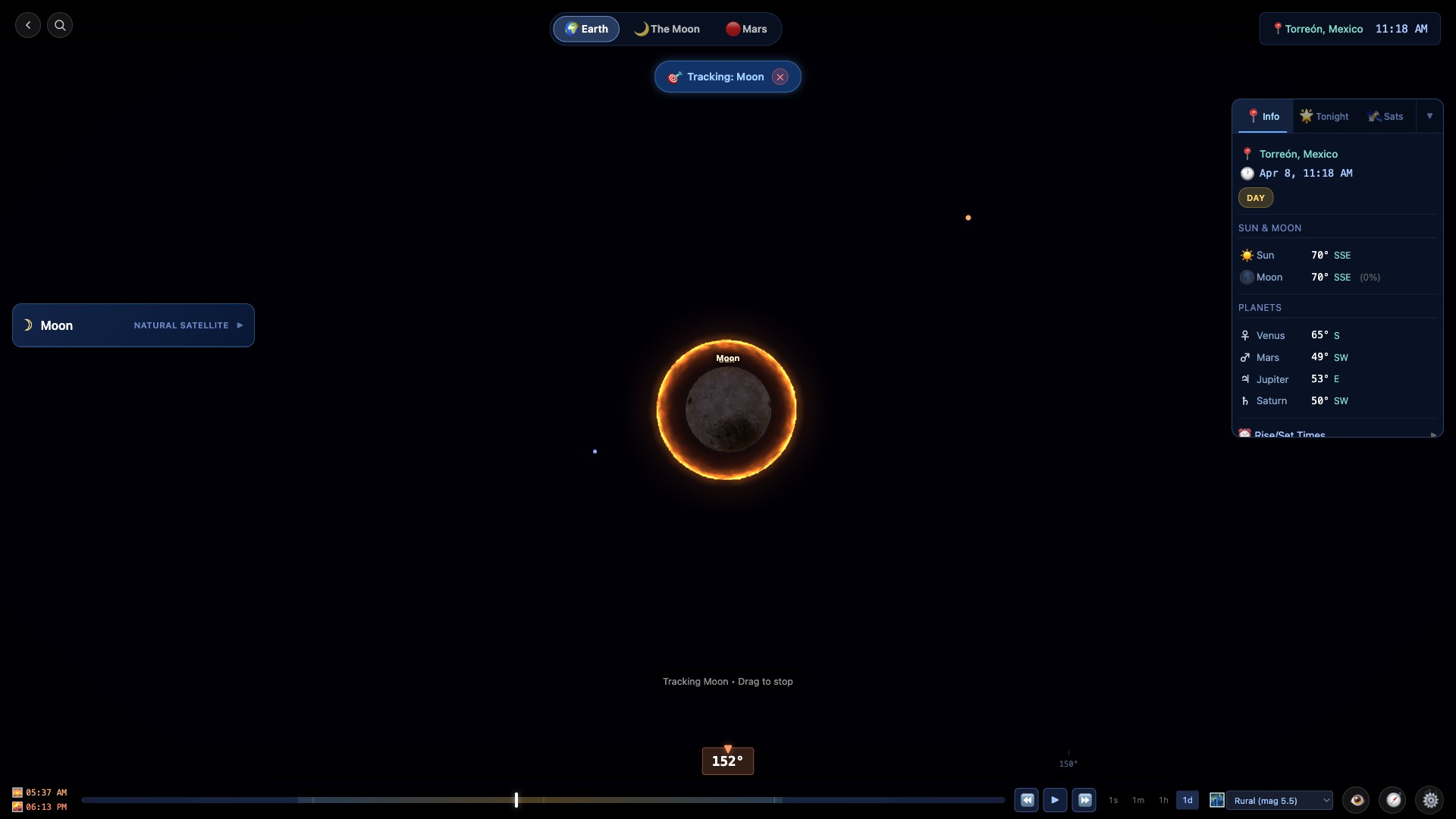 Total solar eclipse simulation: the corona appears as totality begins