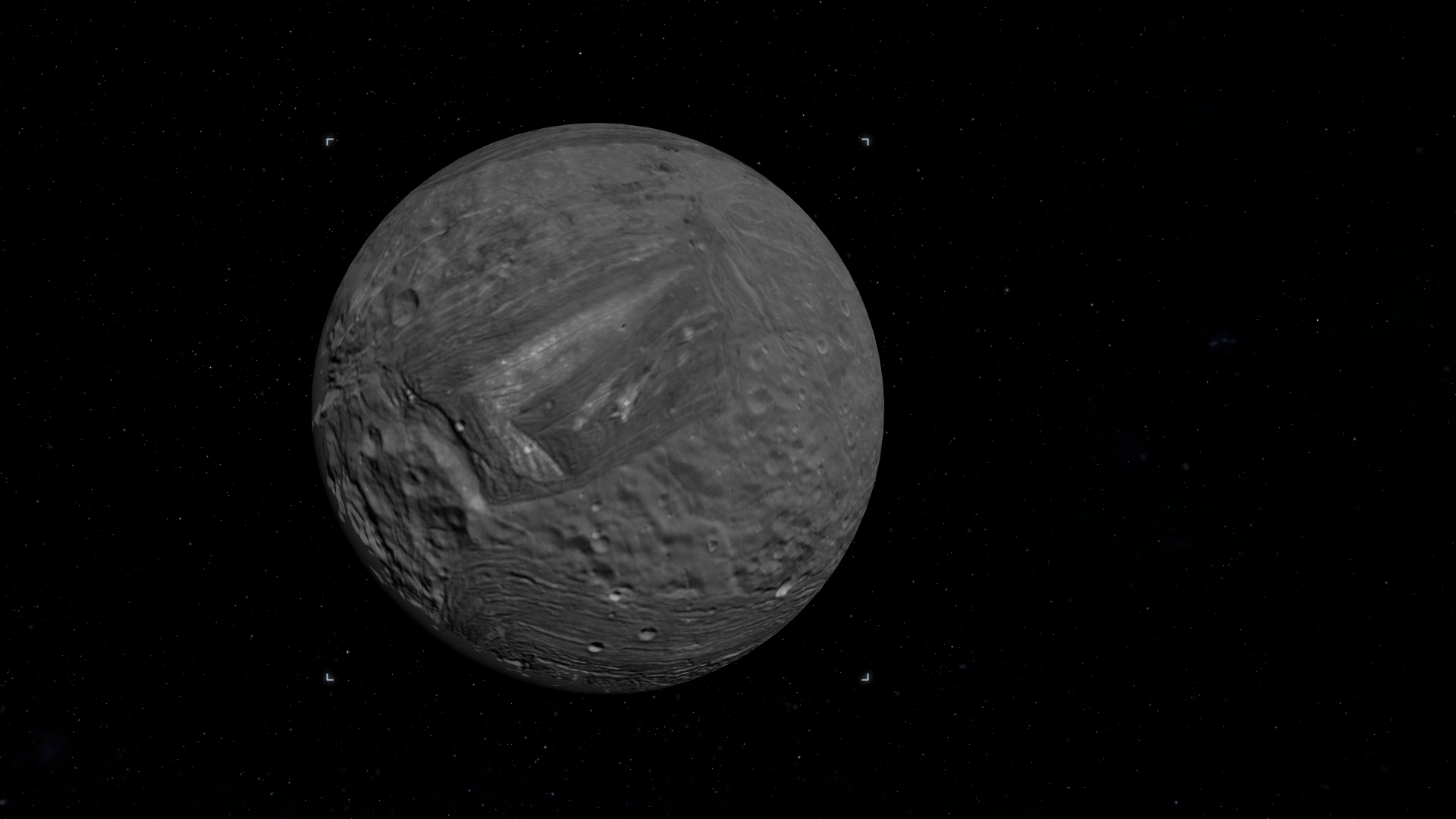Miranda’s mapped southern hemisphere at the Voyager 2 encounter. The unobserved north is not presented as mapped terrain.