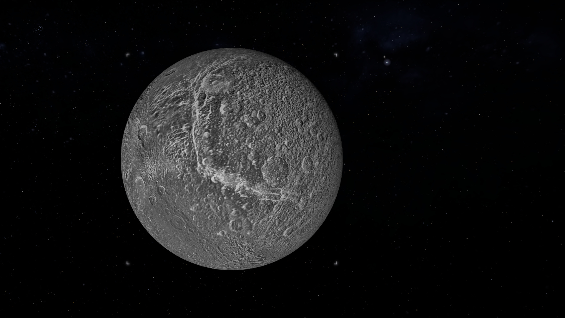 Dione’s mapped terrain in the explorer, using a mission-derived global mosaic.
