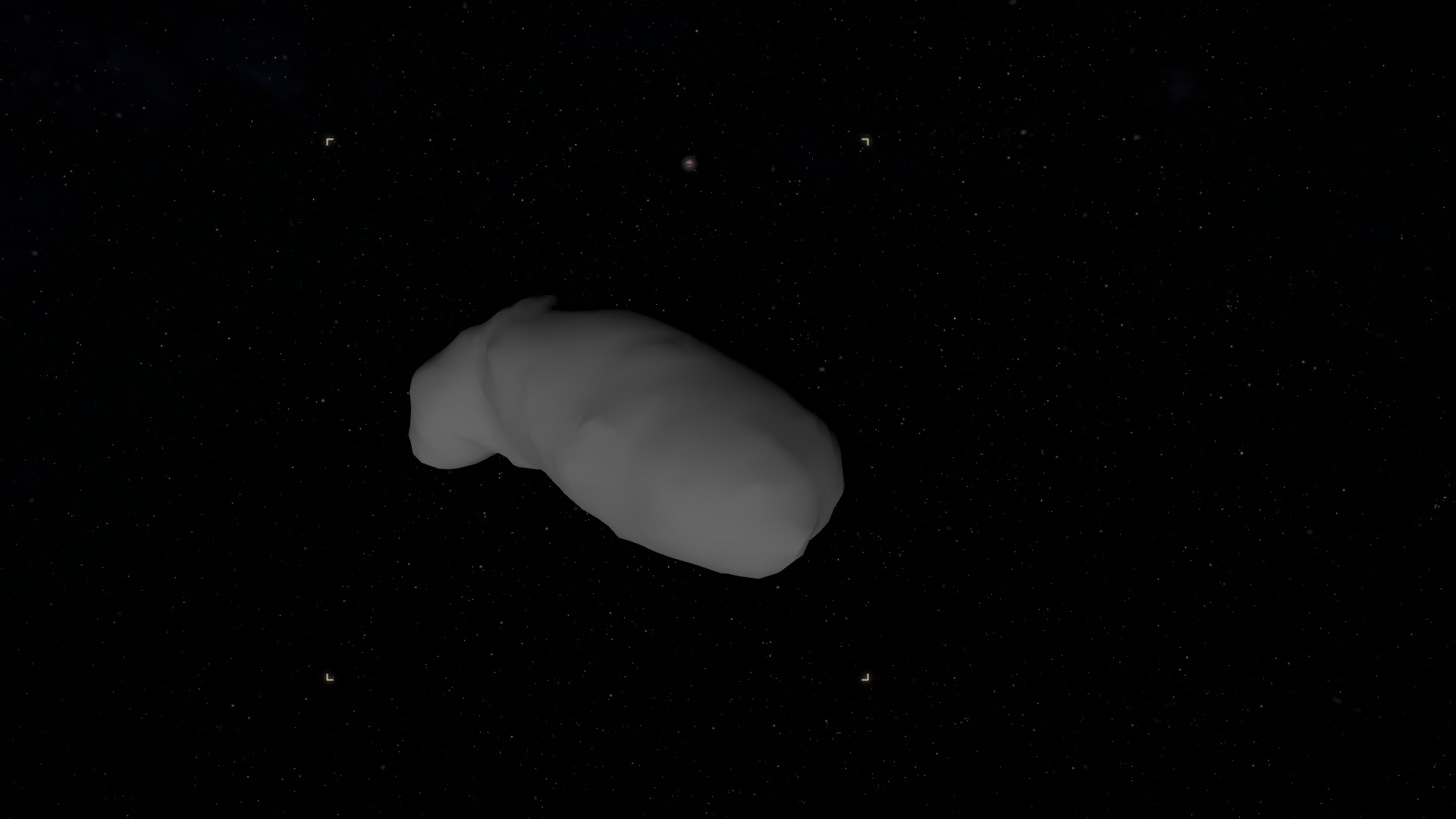 Itokawa’s irregular form follows a Hayabusa shape model. Surface reflectance is illustrative.