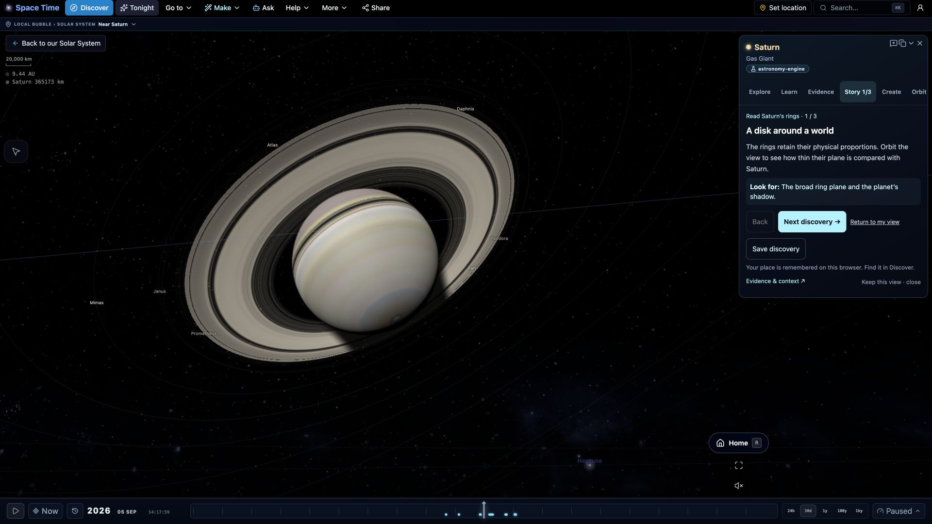 Read Saturn’s rings — A self-paced story connects the rings, their reference map and the icy moon Enceladus.