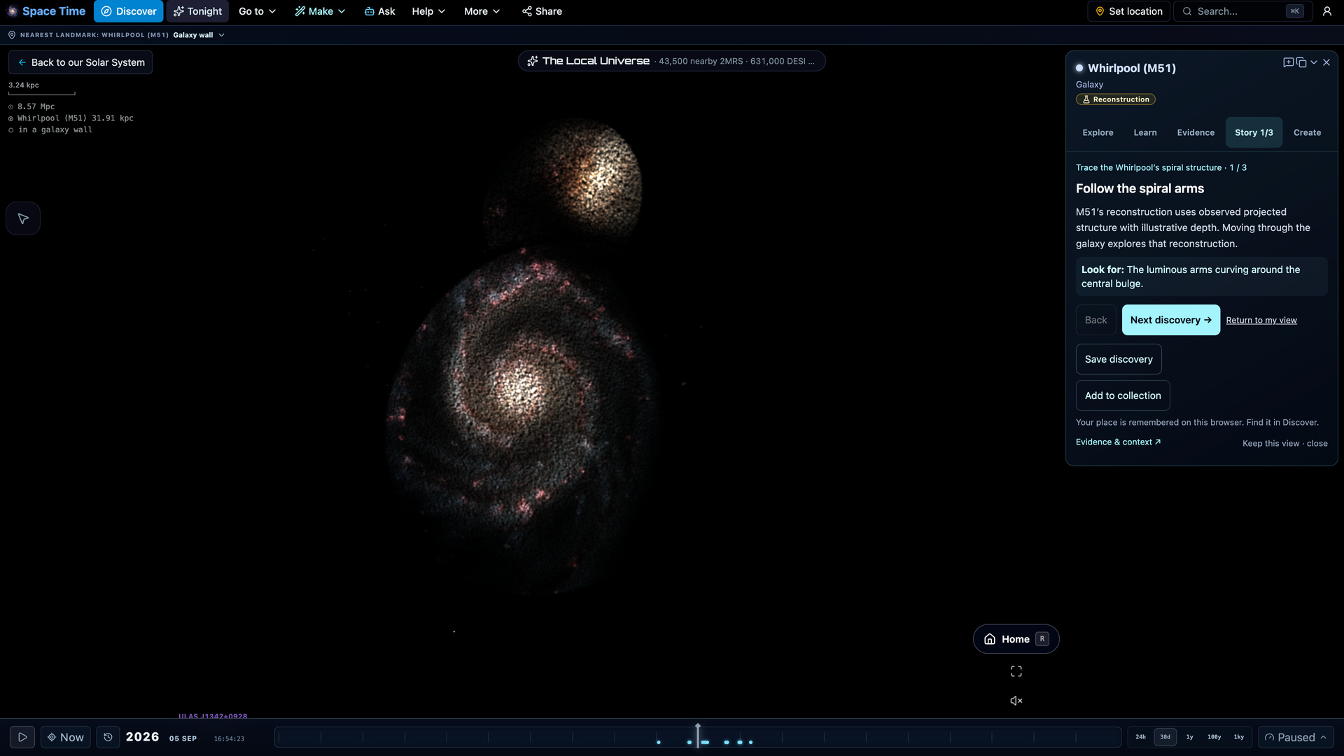 Trace the Whirlpool’s spiral structure — Follow luminous arms and dust lanes, compare Hubble’s source image and explore another interacting pair.