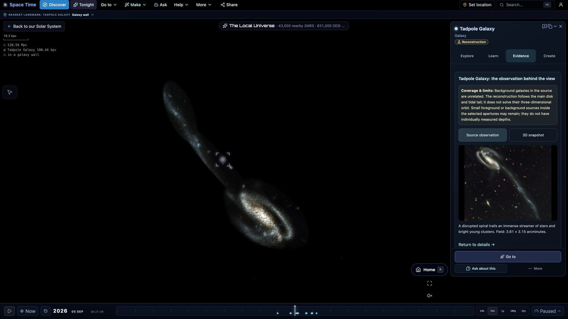 Tadpole Galaxy in Space Time