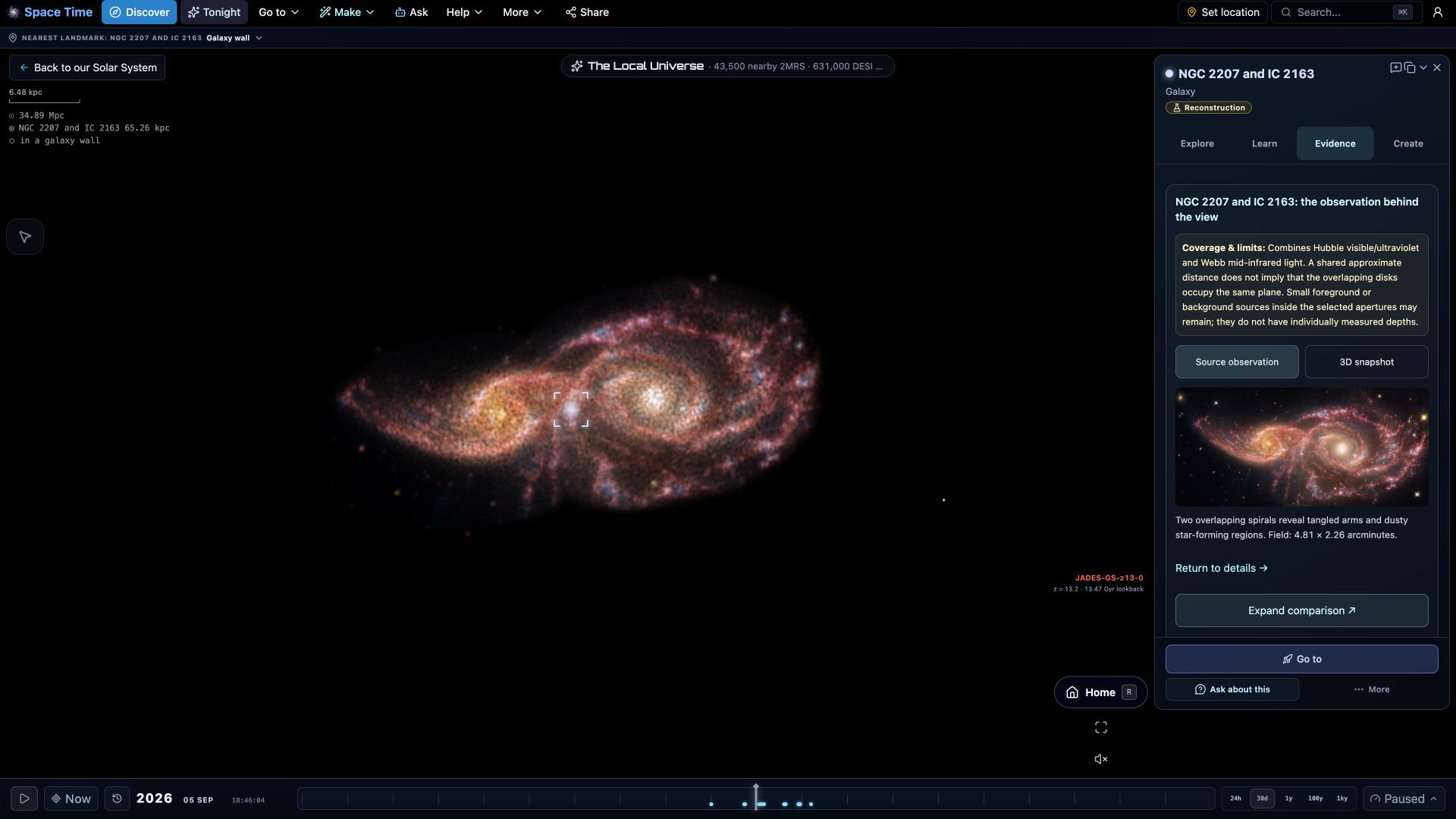 NGC 2207 and IC 2163 in Space Time