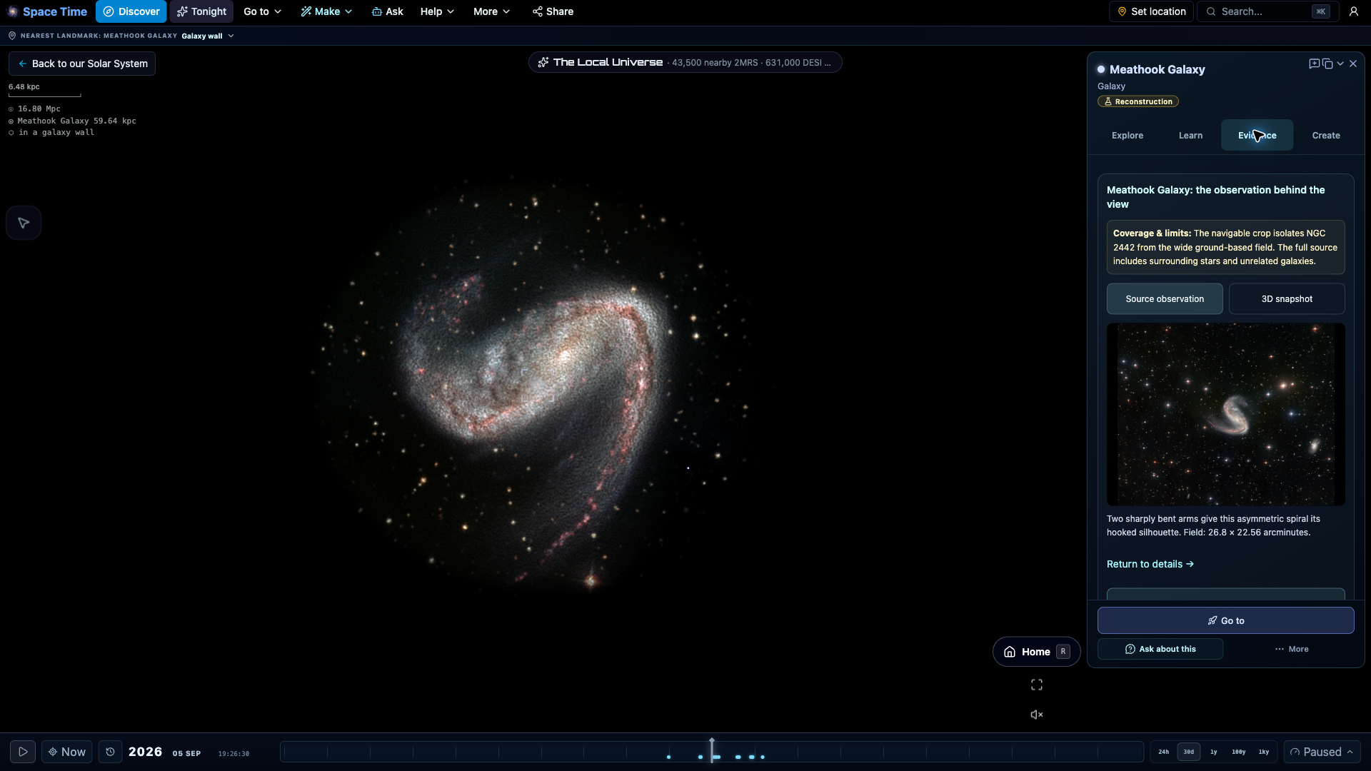 Meathook Galaxy in Space Time