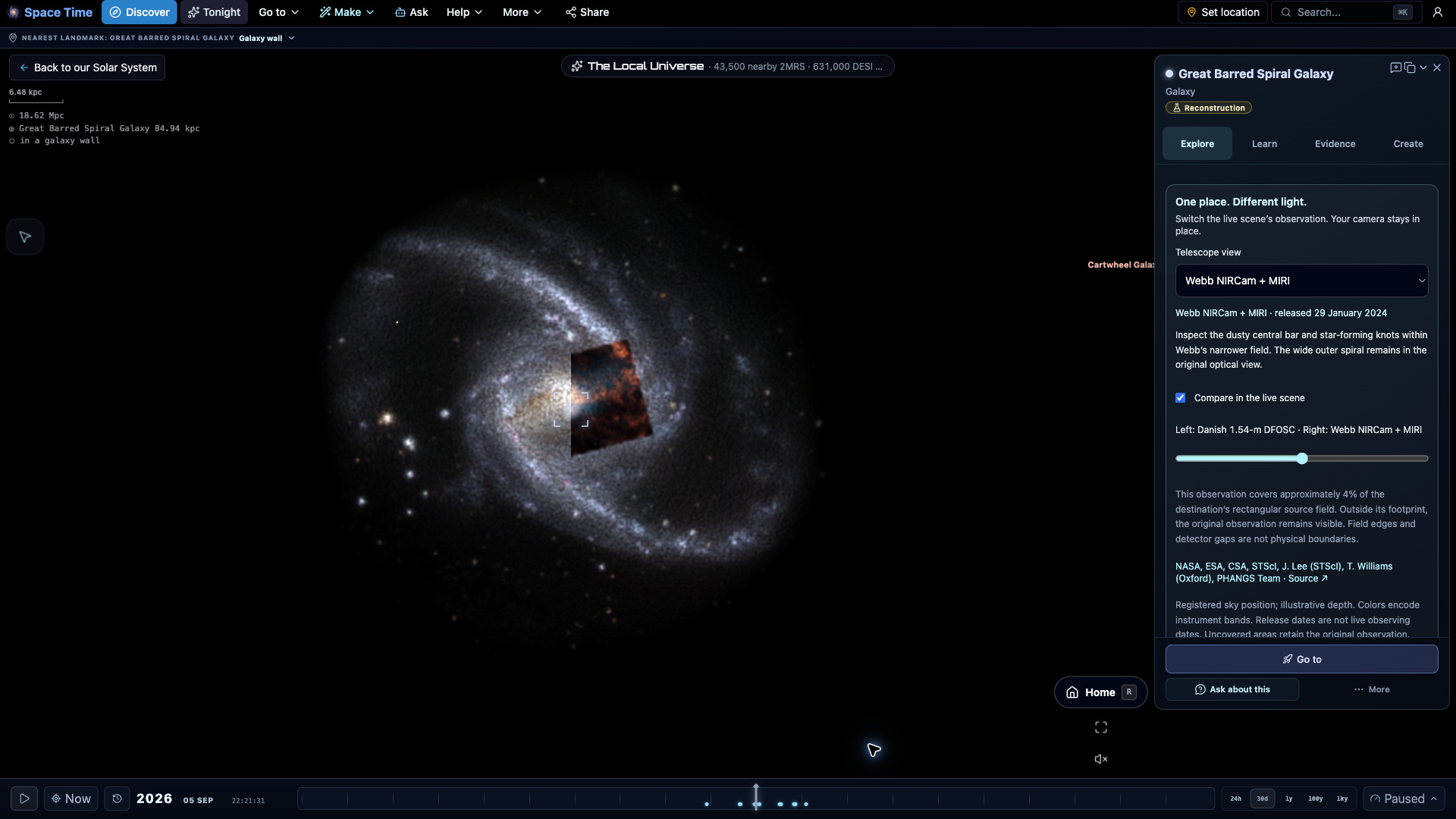 Great Barred Spiral Galaxy: live telescope comparison