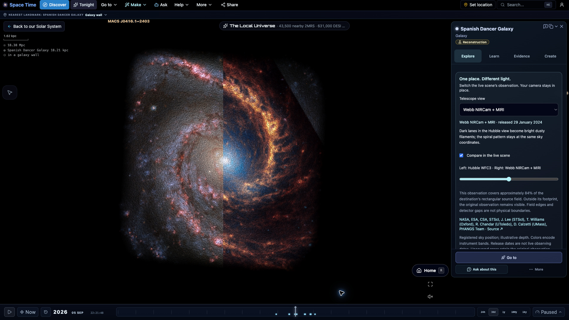 Spanish Dancer Galaxy: live telescope comparison