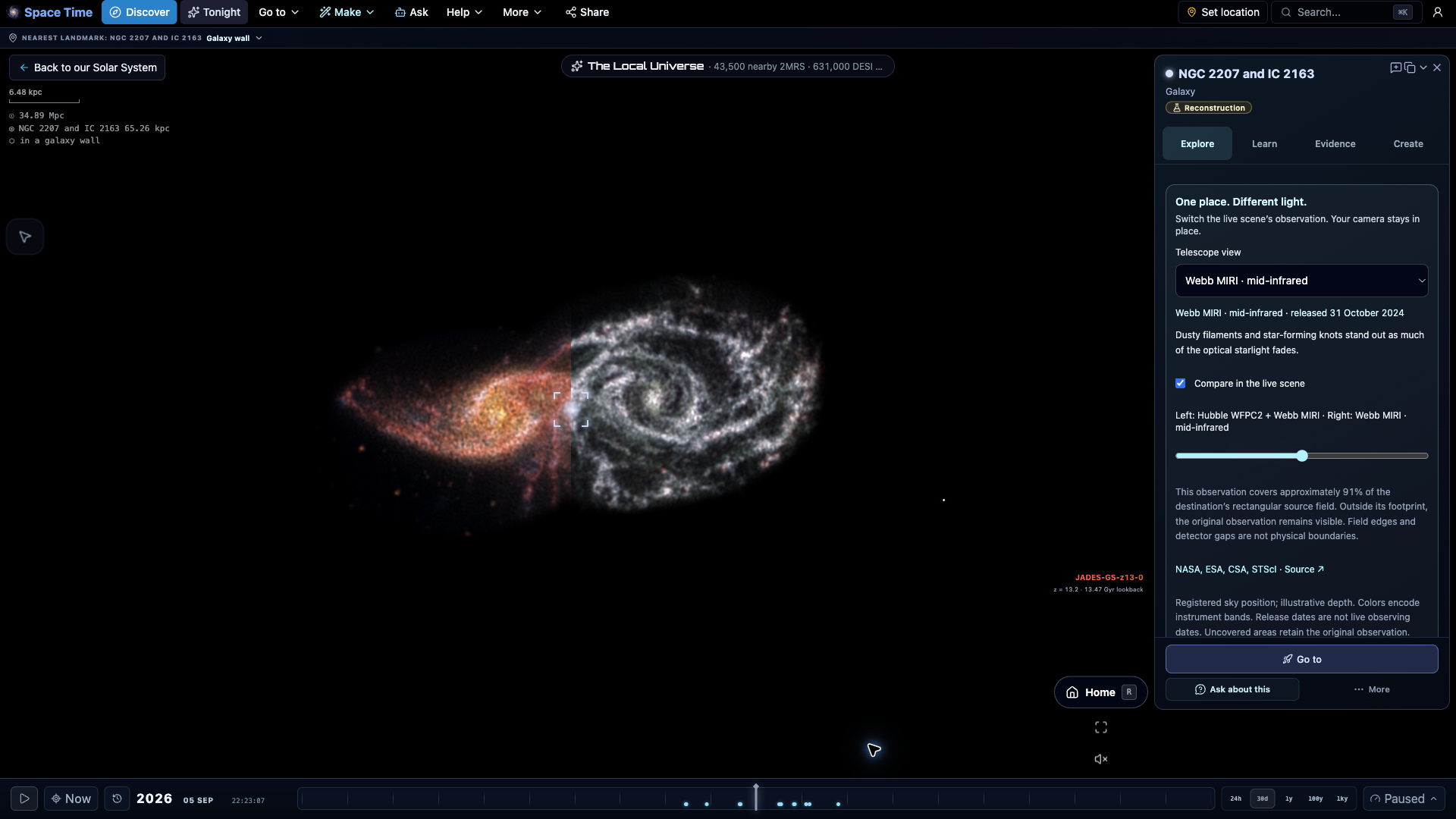 NGC 2207 and IC 2163: live telescope comparison