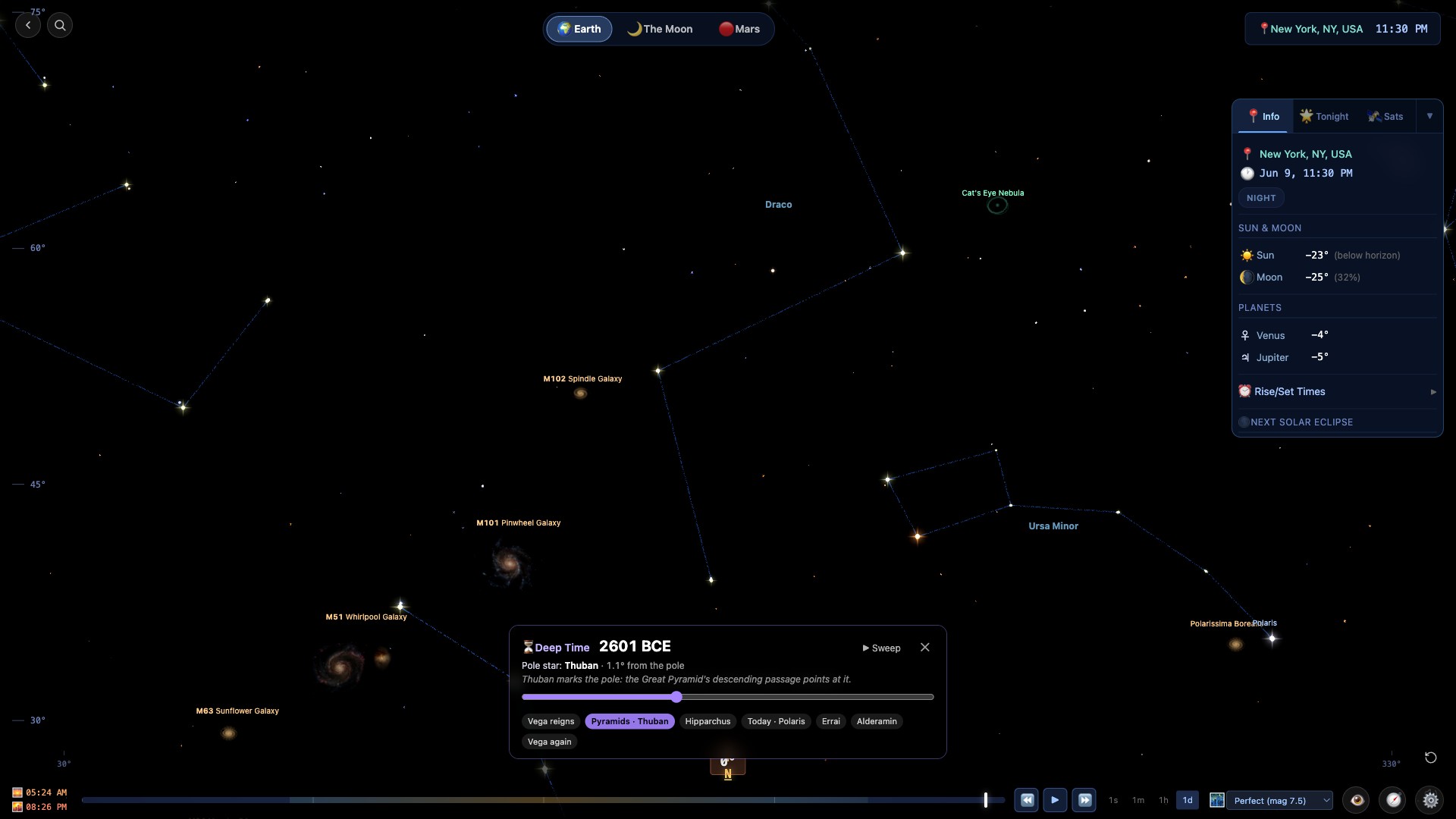 Deep Time view of the sky in 2601 BCE with Thuban in Draco as the pole star