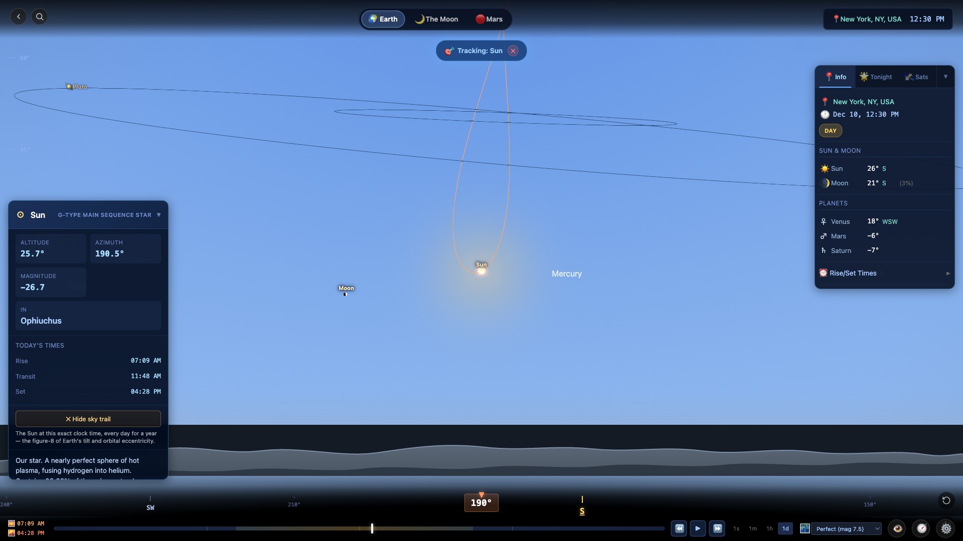 The Sun's analemma figure-8 traced across the daytime sky over New York