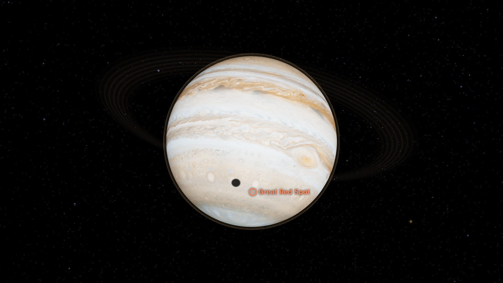 Jupiter with the Great Red Spot marked at its true position by Planet Watch